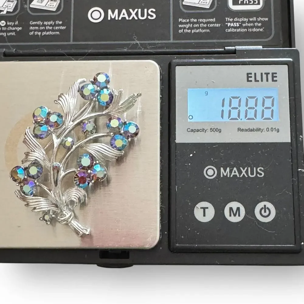 Vintage Silver Tone Signed Lisner Blue Aurora Borealis Rhinestone Pin Brooch
